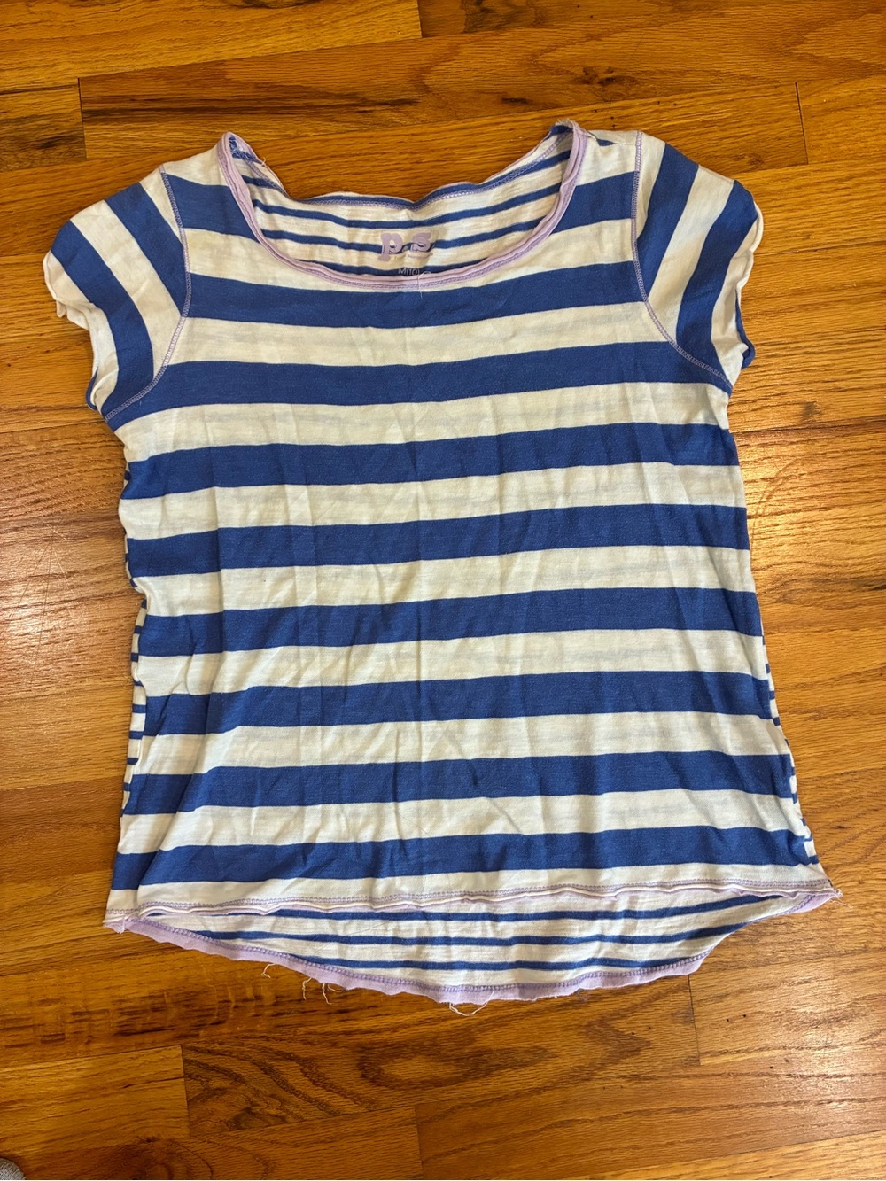 Girls Blue & White Striped Short Sleeve Top
